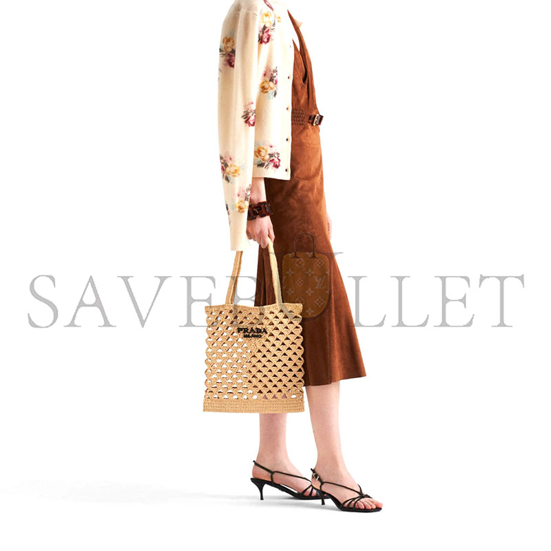 Pra*a medium woven fabric crochet tote bag 1bg493 (31*30*1cm)